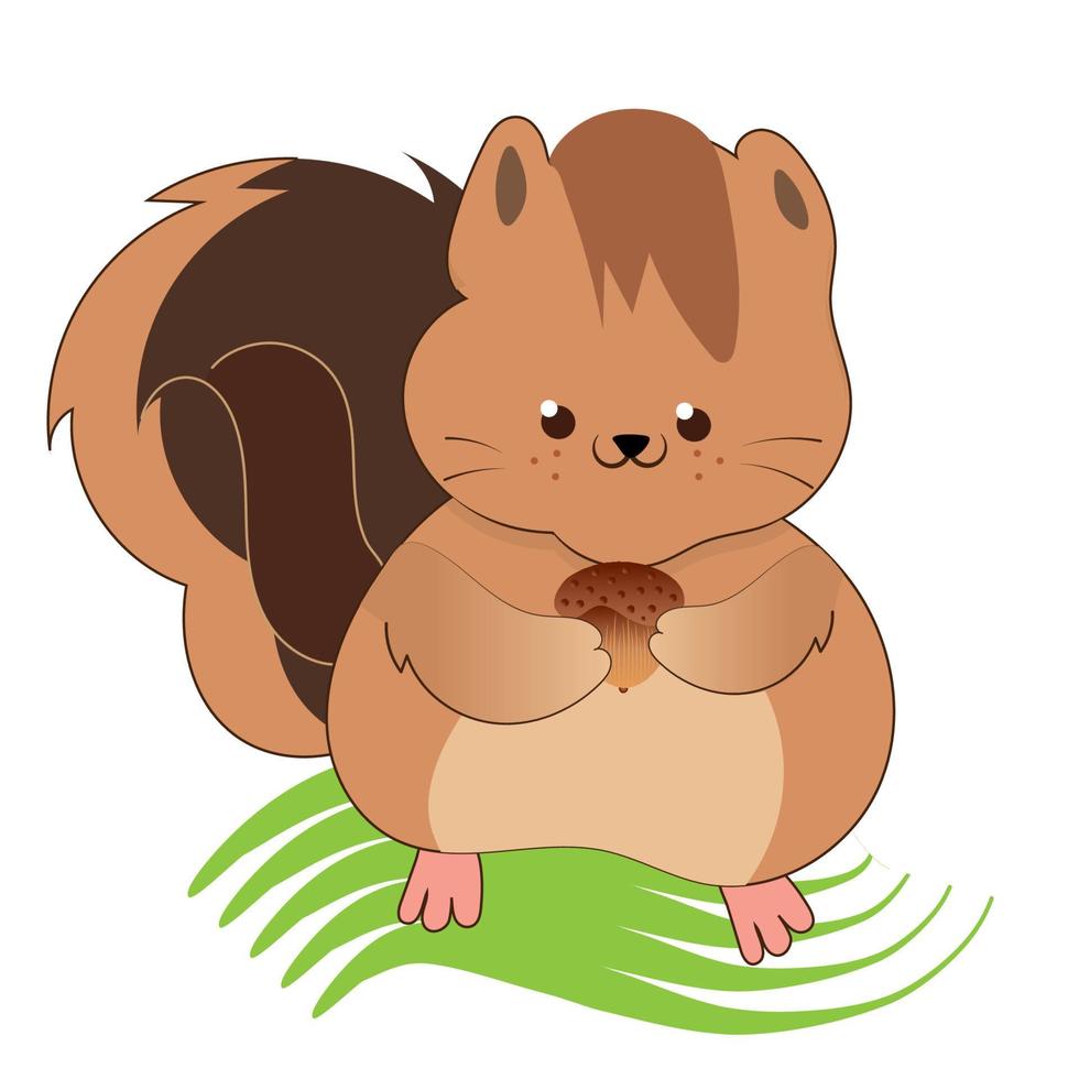 Happy chipmunk kawaii with a nut. Animal cartoon - Vector