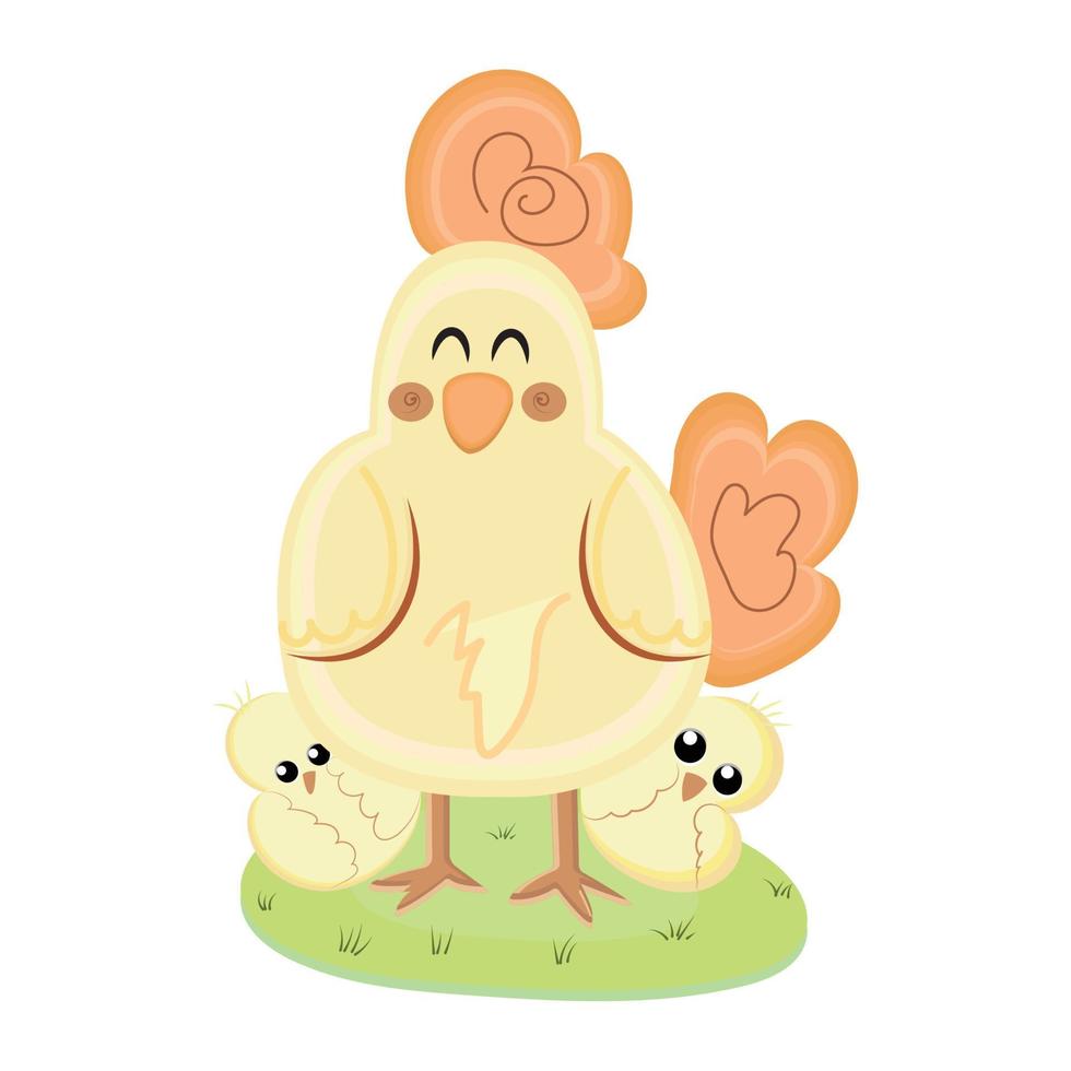 mamá gallina con pollitos. dibujos animados de animales kawaii - vector