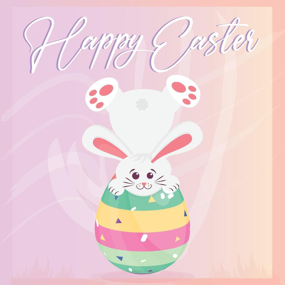 Cute bunny cartoon kawaii on a easter egg Happy easter card Vector