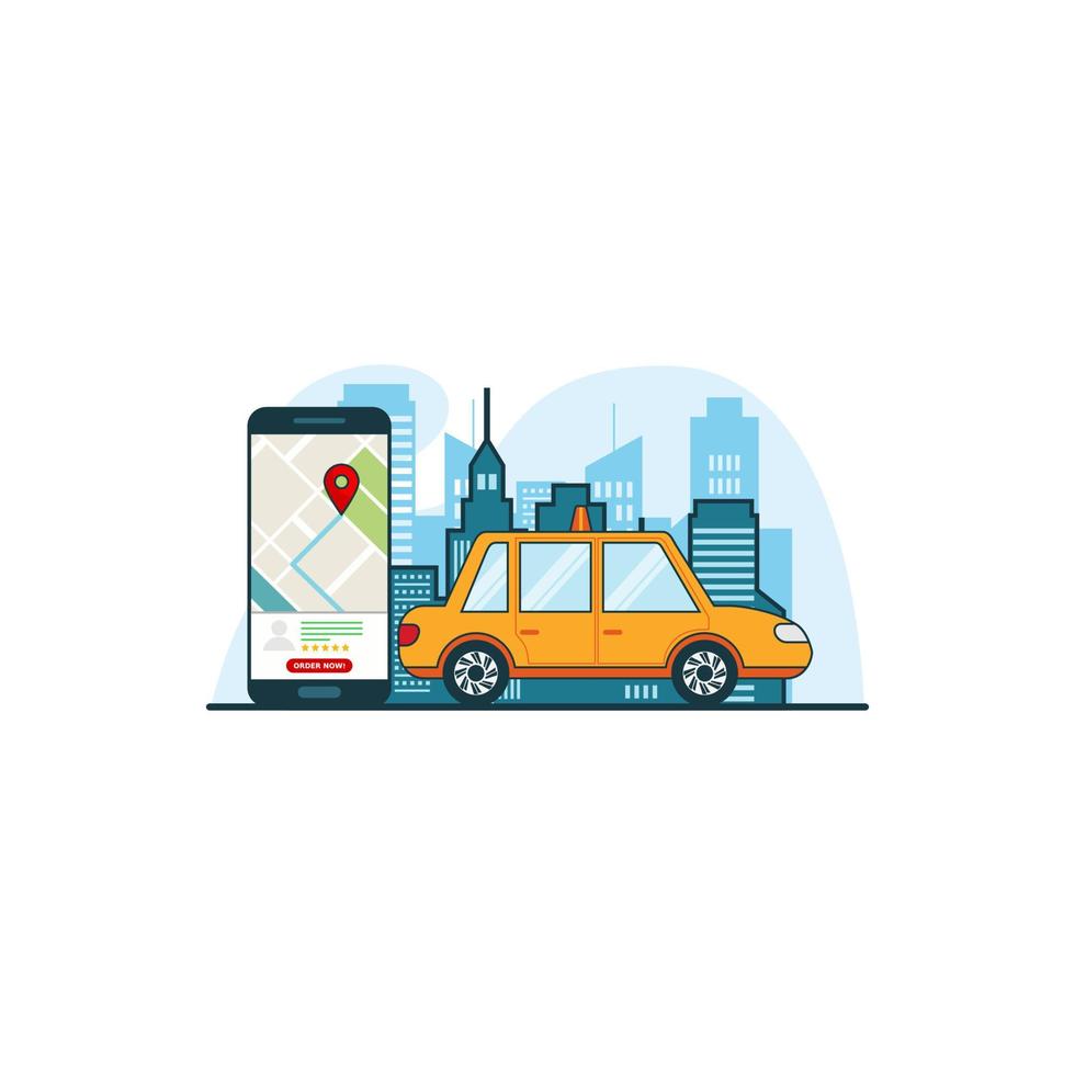ilustración para encontrar el concepto de transporte en línea con mapas de teléfonos inteligentes ubicación gps. vector de diseño con estilo plano