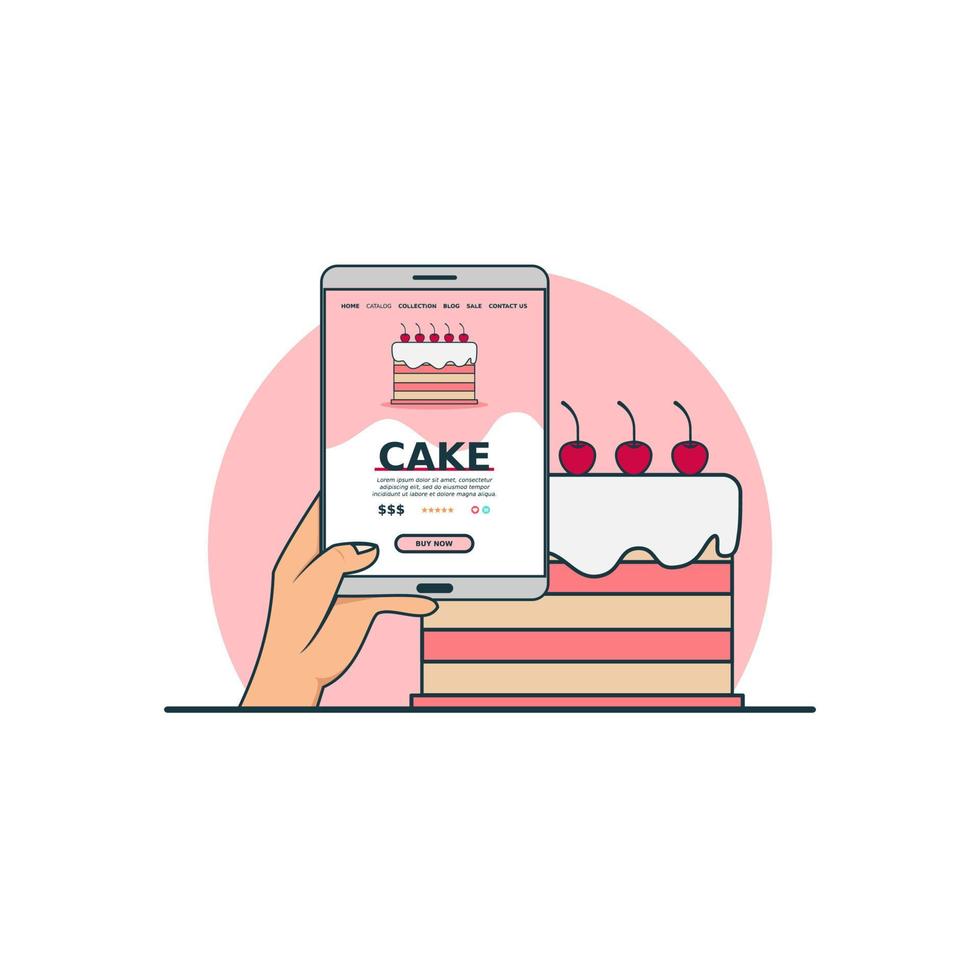Cake online buying concept vector illustration. Digital technology for shoping