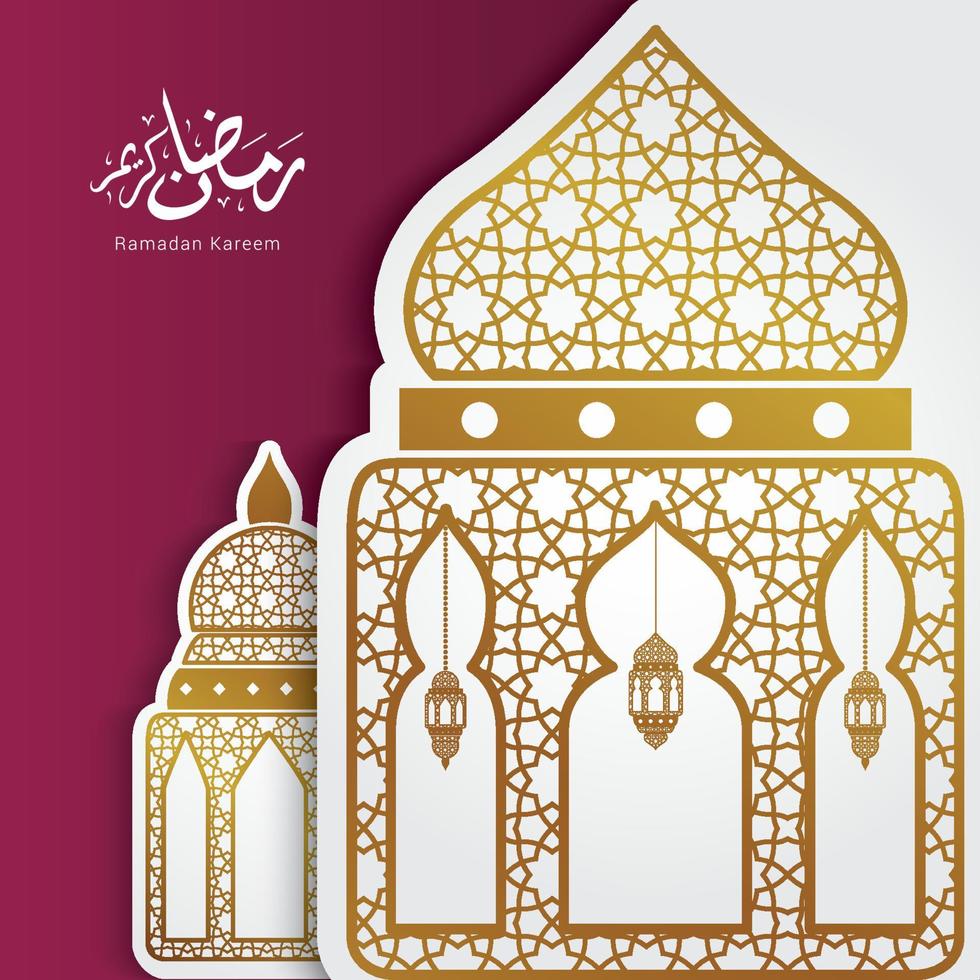 Ramadan Kareem Arabic Calligraphy greeting card vector illustration with ornament background .Translation is Generous Ramadan