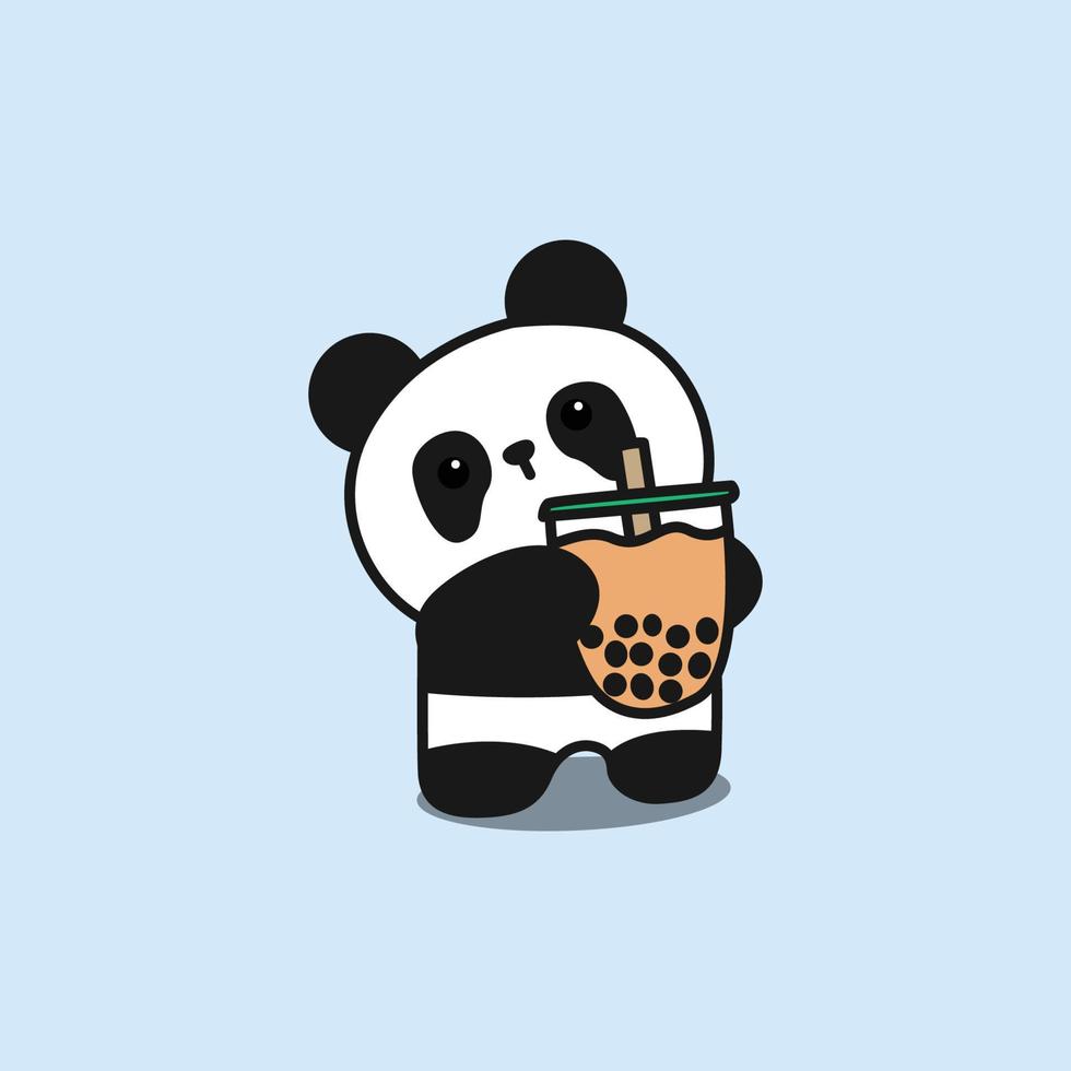 Cute panda with bubble tea cartoon, vector illustration