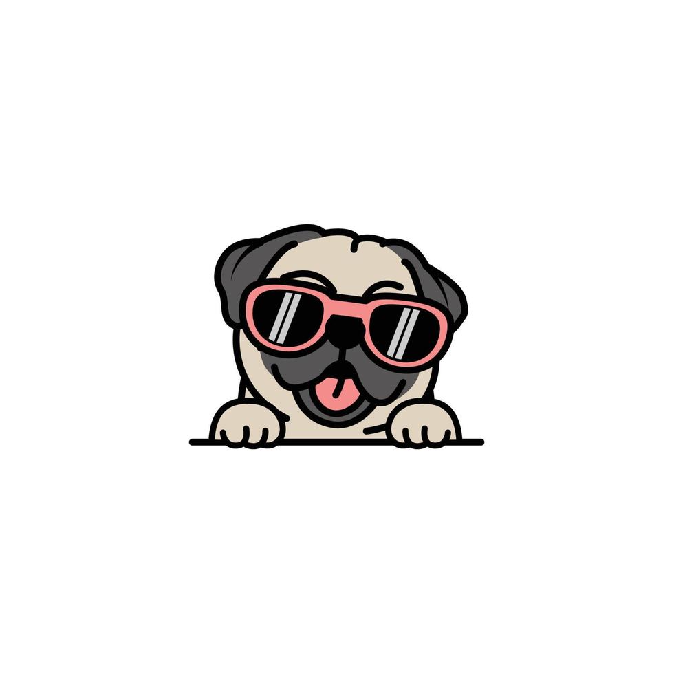 Cute pug dog with sunglasses cartoon, vector illustration