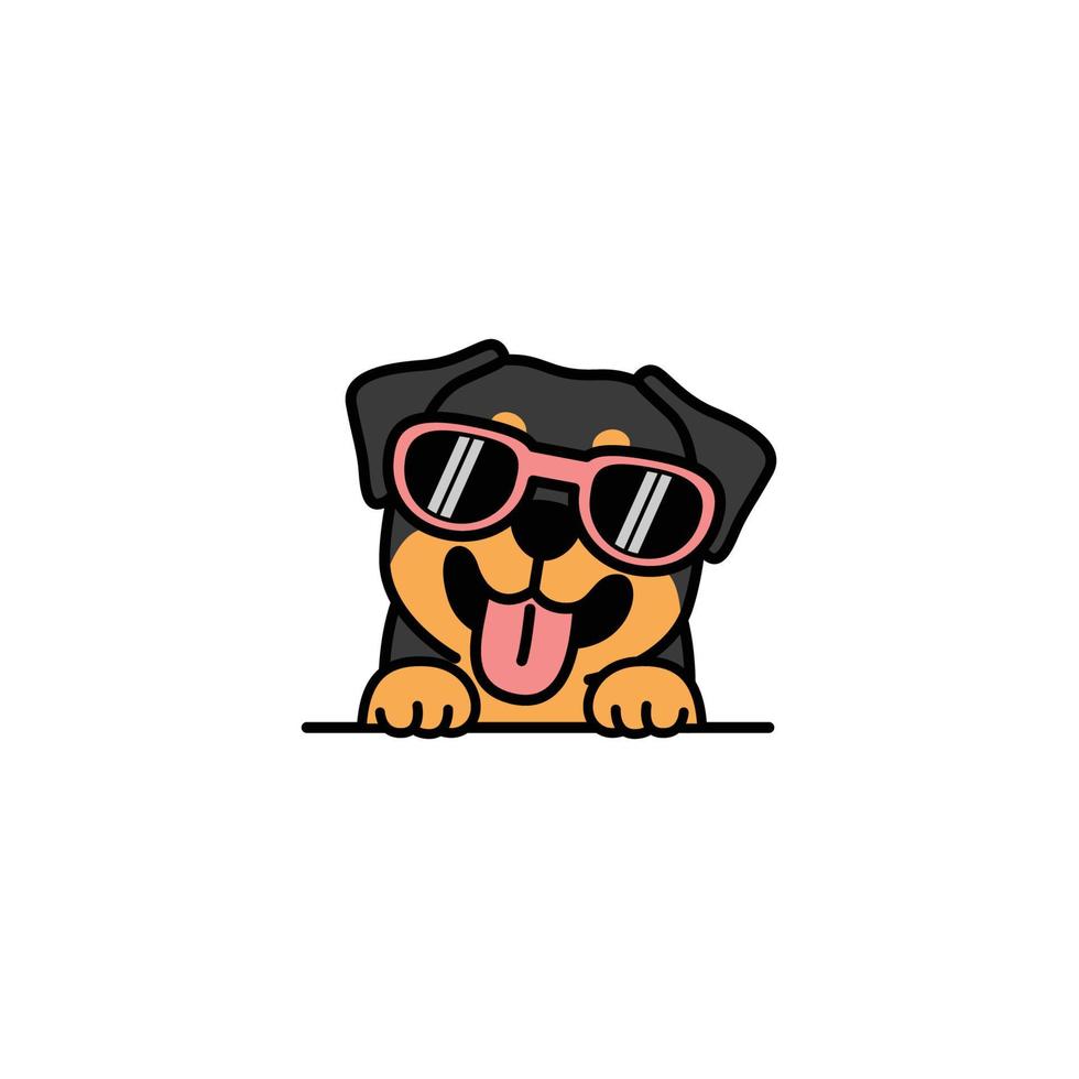 Cute rottweiler puppy with sunglasses cartoon, vector illustration