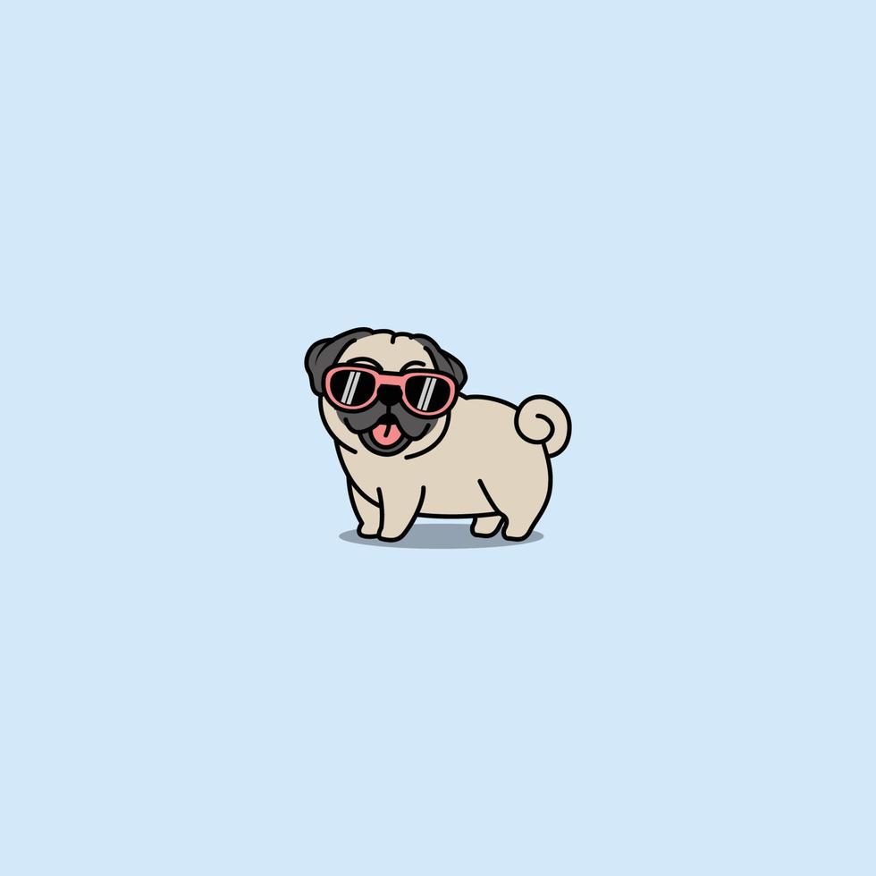 Cute pug dog with sunglasses cartoon, vector illustration