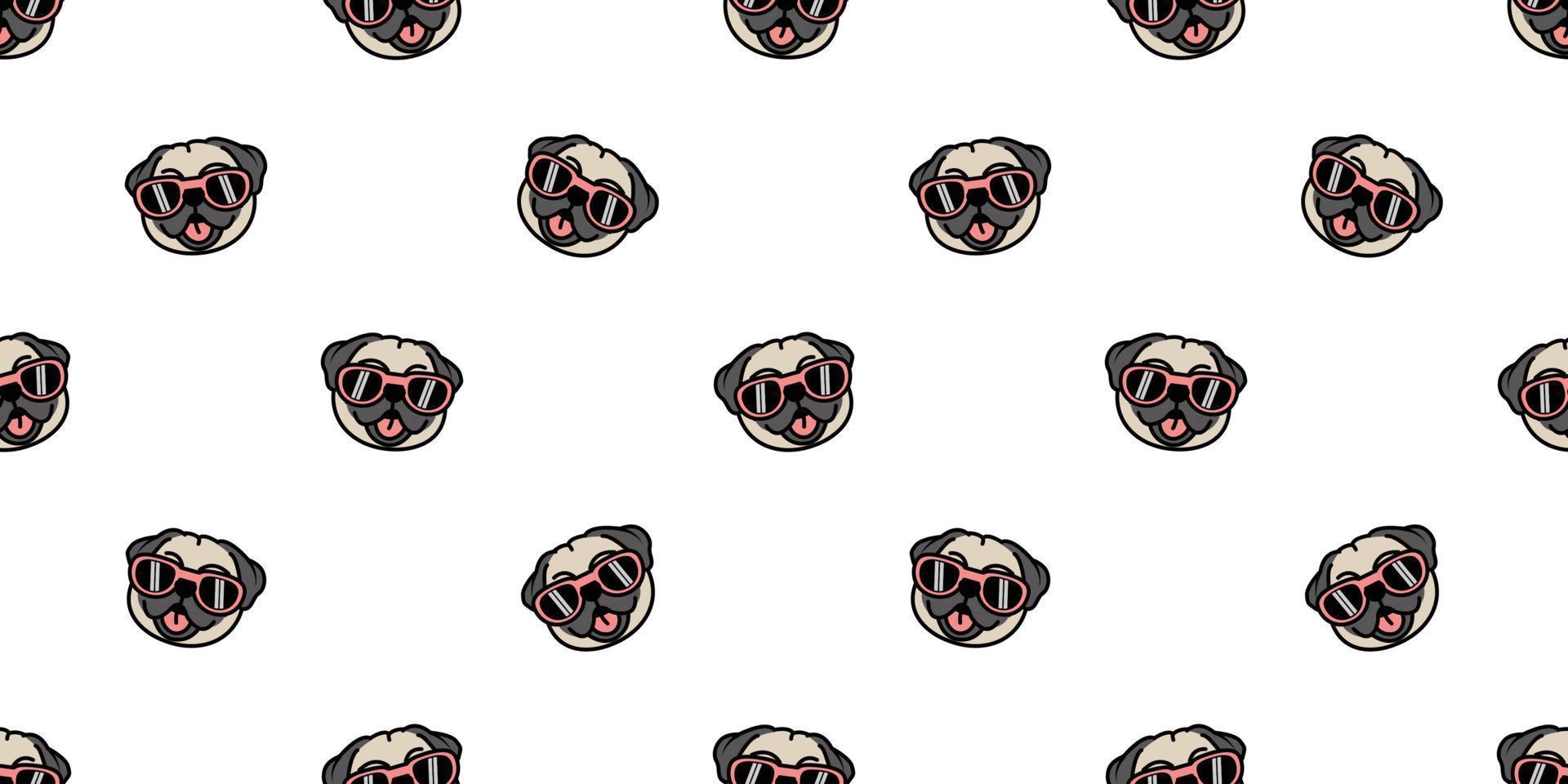 Cute pug dog with sunglasses cartoon seamless pattern, vector illustration