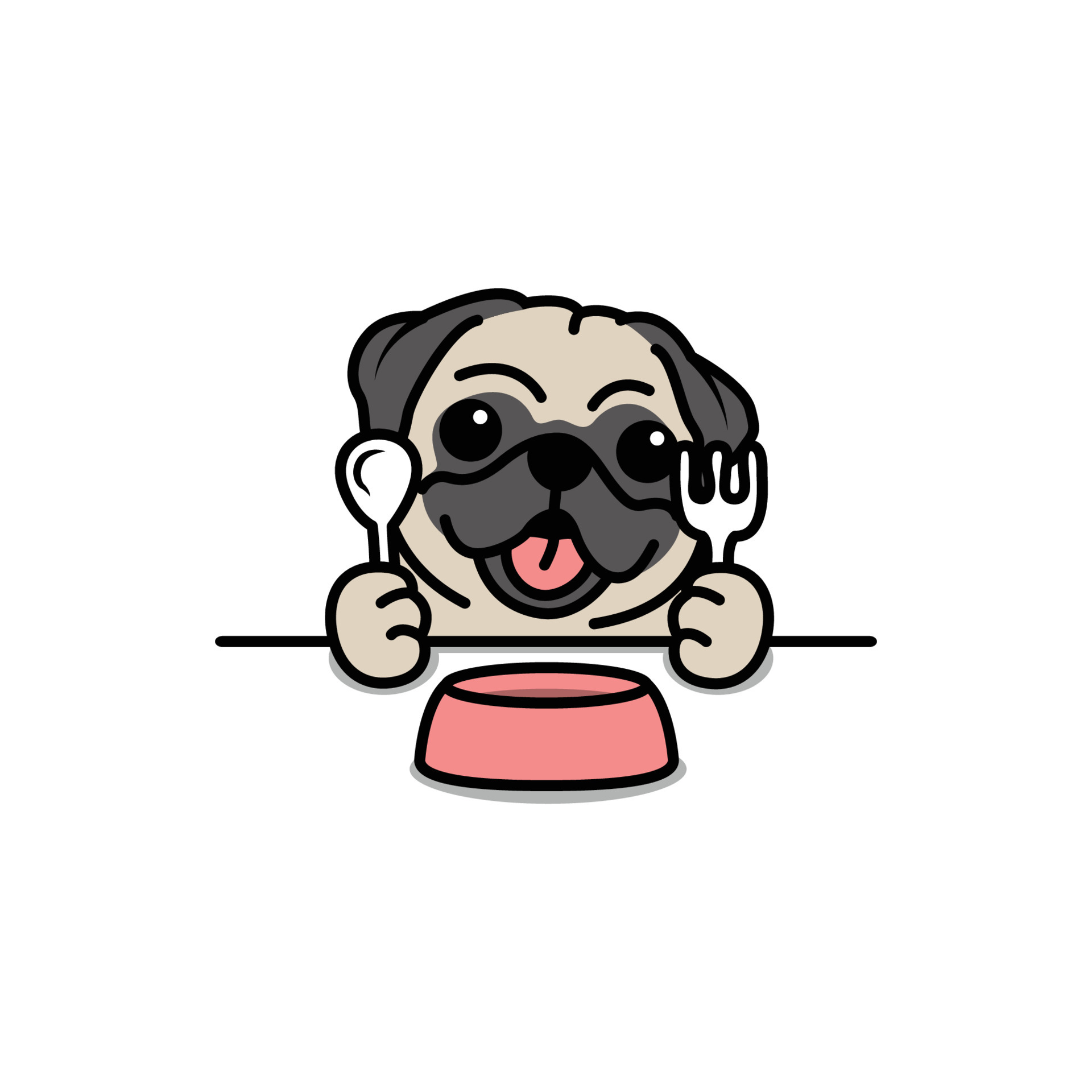 Cute pug dog waiting for food cartoon, vector illustration 6936419 Vector  Art at Vecteezy