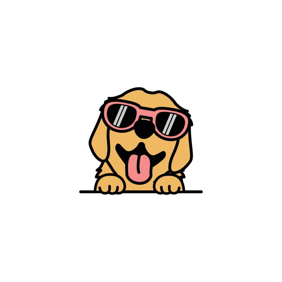Cute golden retriever puppy with sunglasses cartoon, vector illustration