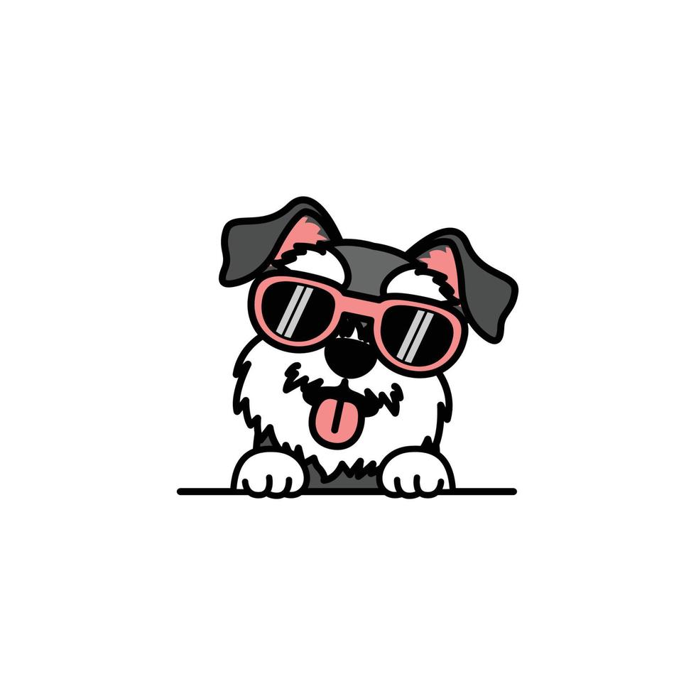 Cute miniature schnauzer puppy with sunglasses cartoon, vector illustration