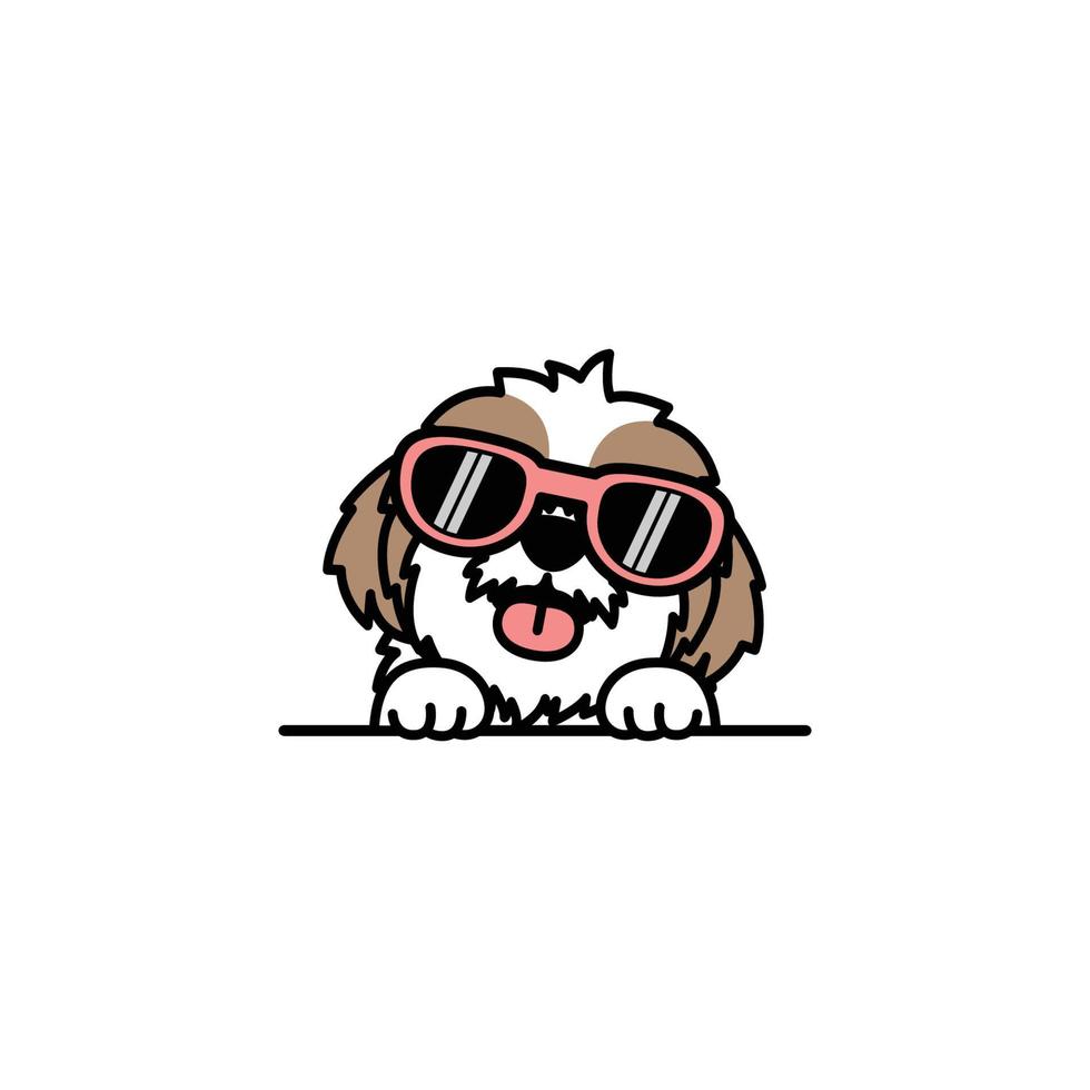 lindo perro shih tzu con dibujos animados de gafas de sol, ilustración vectorial vector