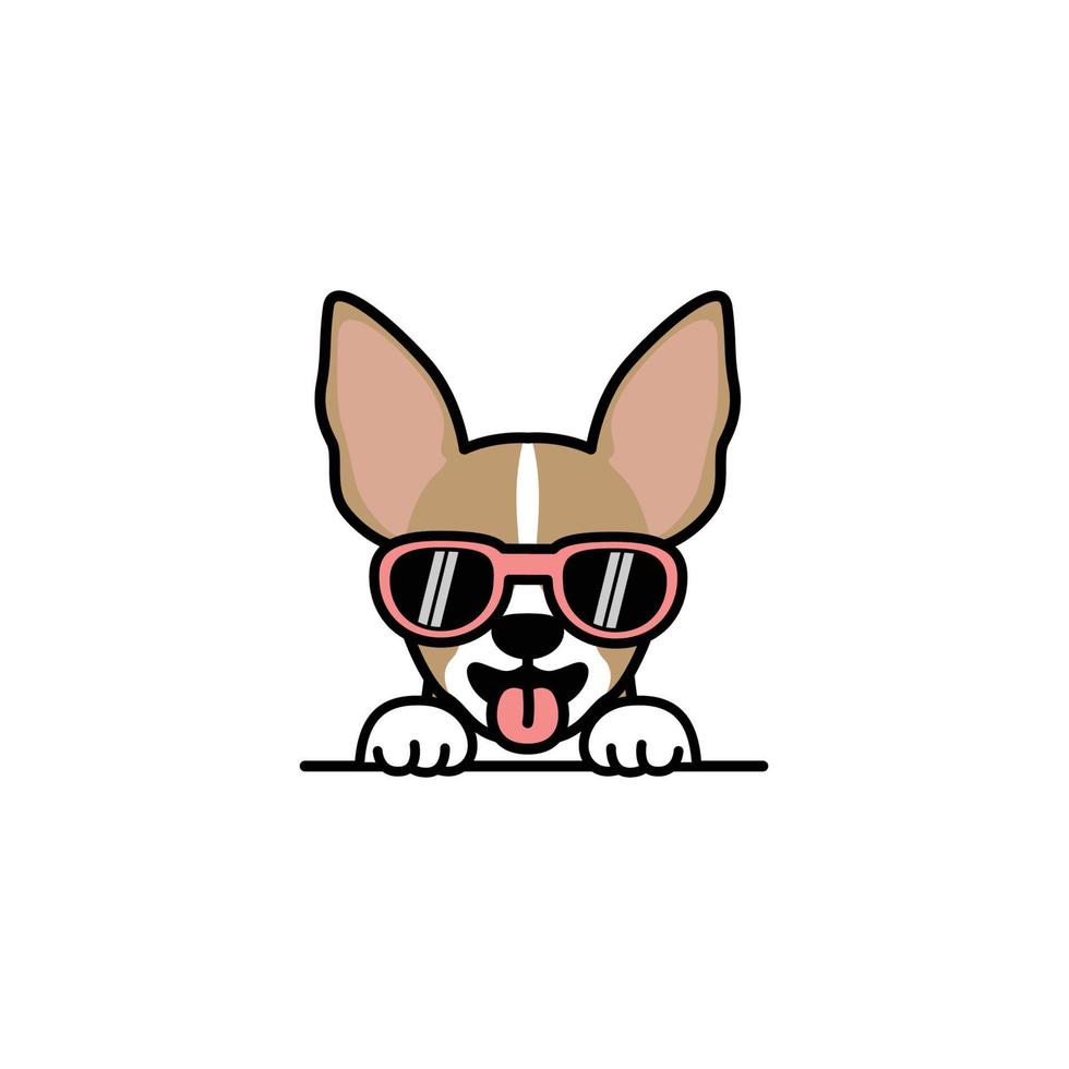 Cute chihuahua puppy with sunglasses cartoon, vector illustration