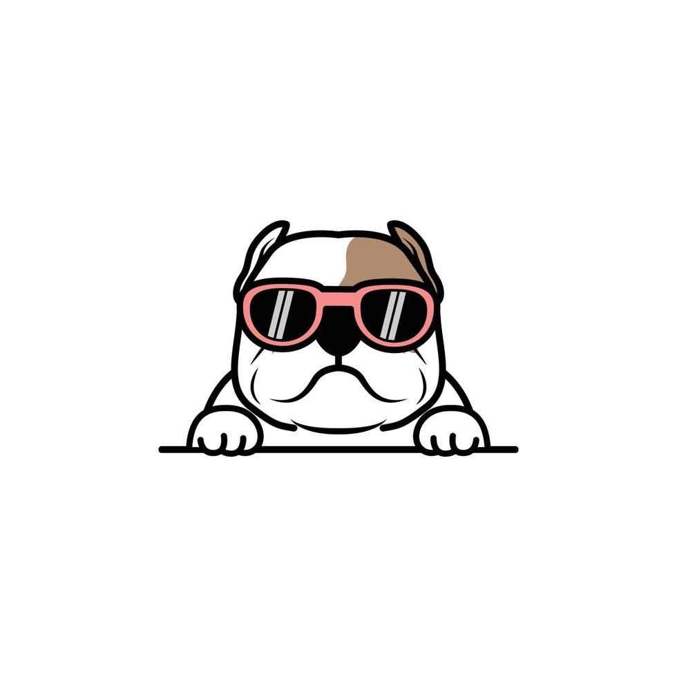 Lindo perro matón americano con dibujos animados de gafas de sol, ilustración vectorial vector
