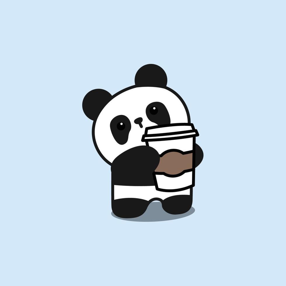Cute panda with coffee cartoon, vector illustration