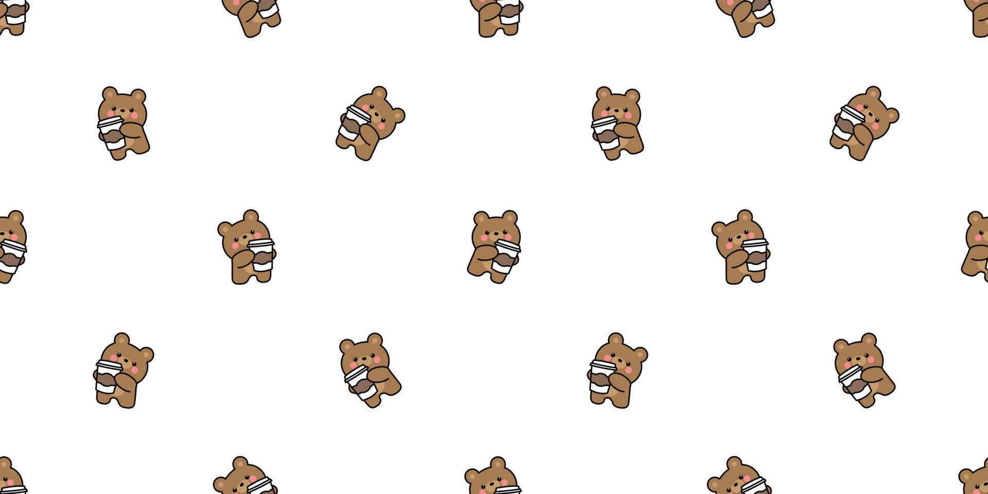 Cute bear with coffee cup cartoon seamless pattern, vector illustration