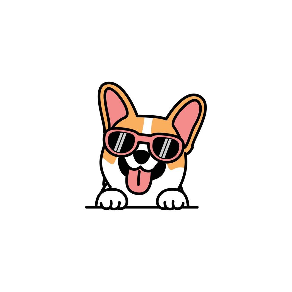 Cute welsh corgi puppy with sunglasses cartoon, vector illustration