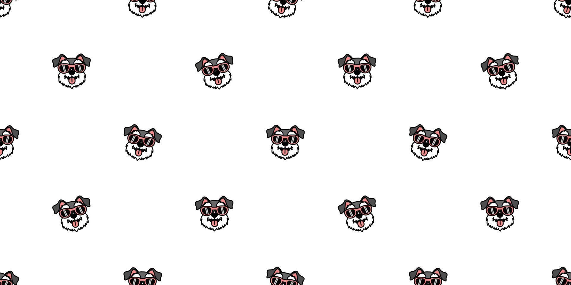 Cute miniature schnauzer puppy with sunglasses cartoon seamless pattern, vector illustration