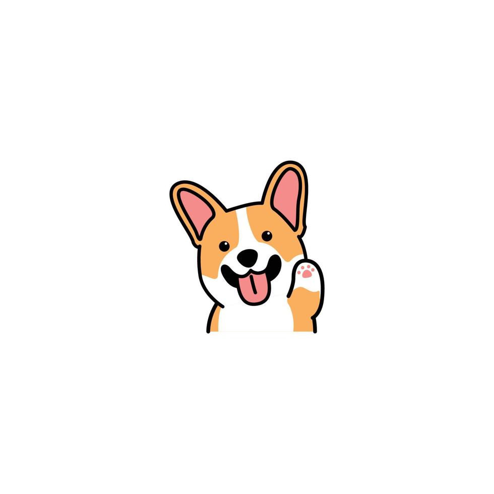 lindo perro corgi galés agitando la pata icono de dibujos animados, ilustración vectorial vector