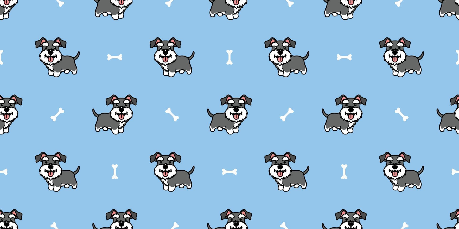 Cute miniature schnauzer puppy cartoon seamless pattern, vector illustration