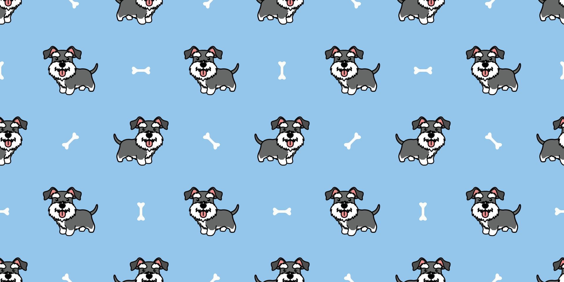 Cute miniature schnauzer puppy cartoon seamless pattern, vector illustration