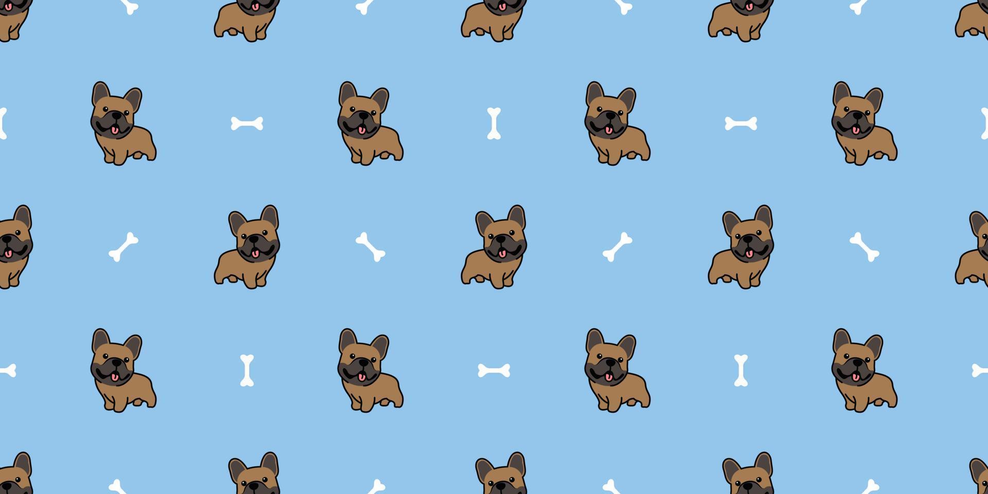 Cute brown french bulldog puppy cartoon seamless pattern, vector illustration