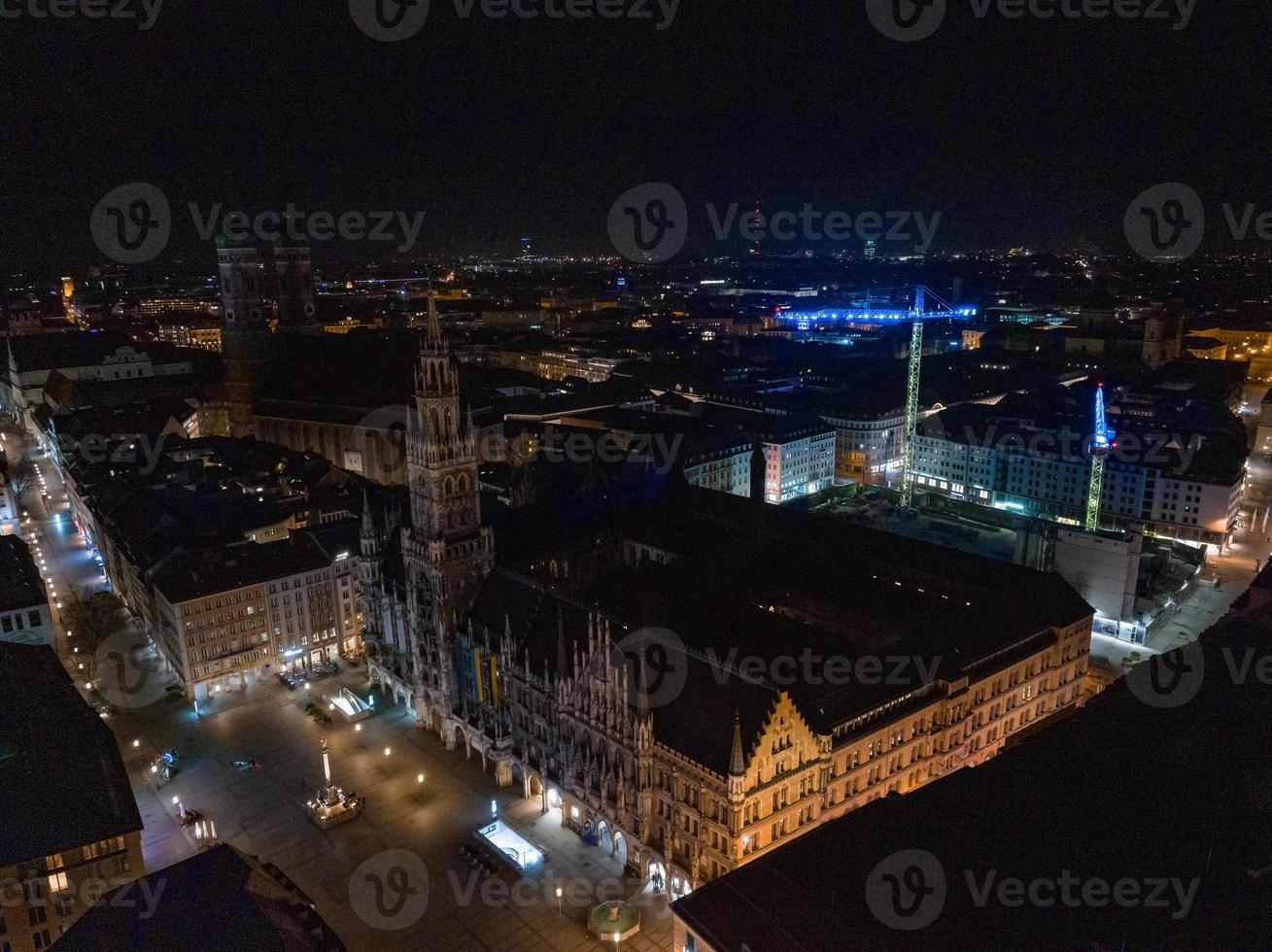 Aerial wide panorama of New Town Hall and Marienplatz at night Munich city photo