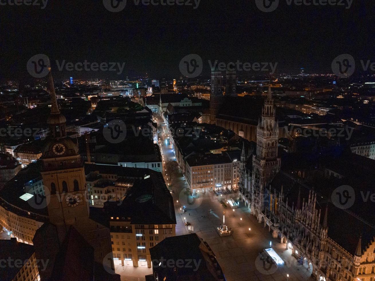 Aerial wide panorama of New Town Hall and Marienplatz at night Munich city photo