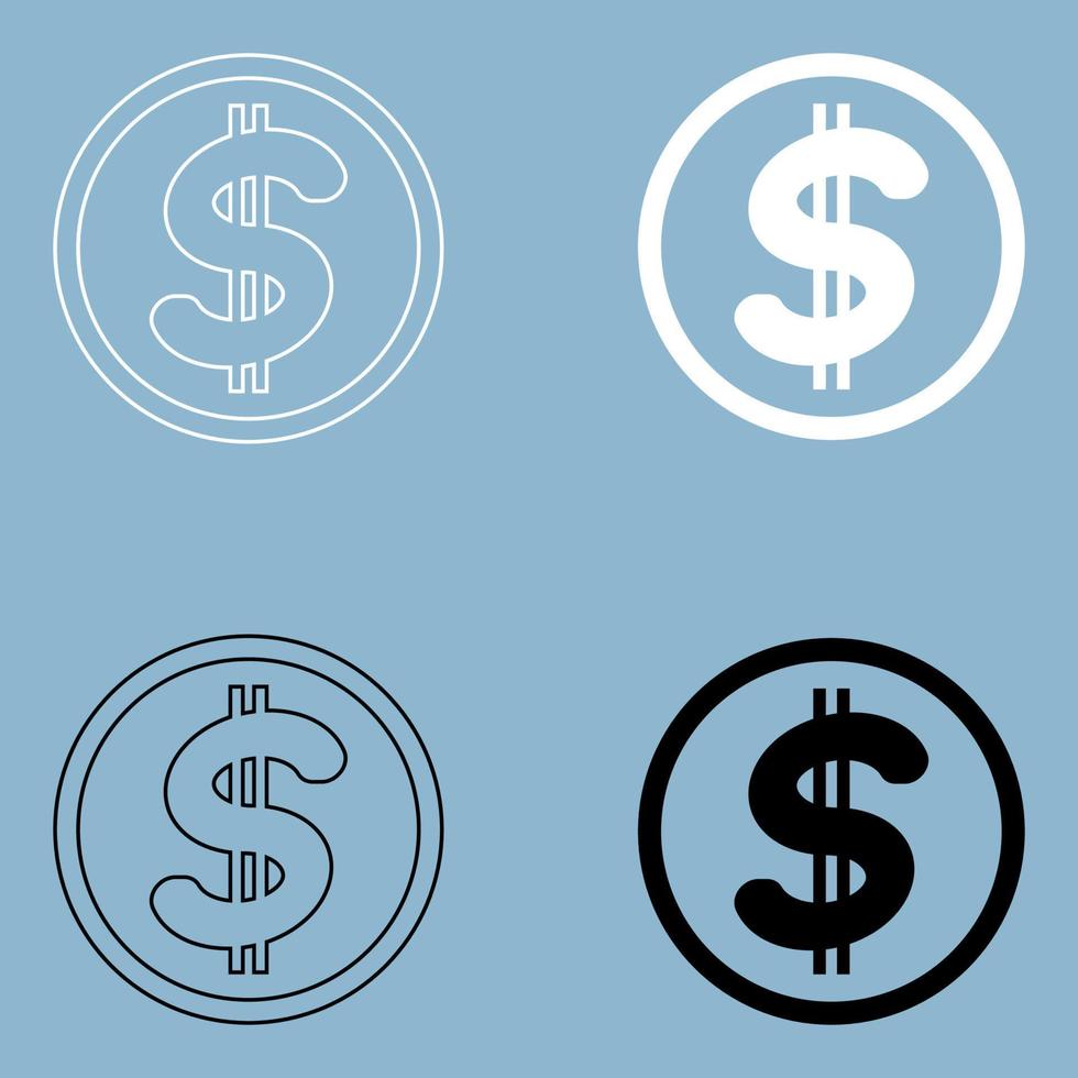 dólar en el círculo el icono de color blanco y negro. vector