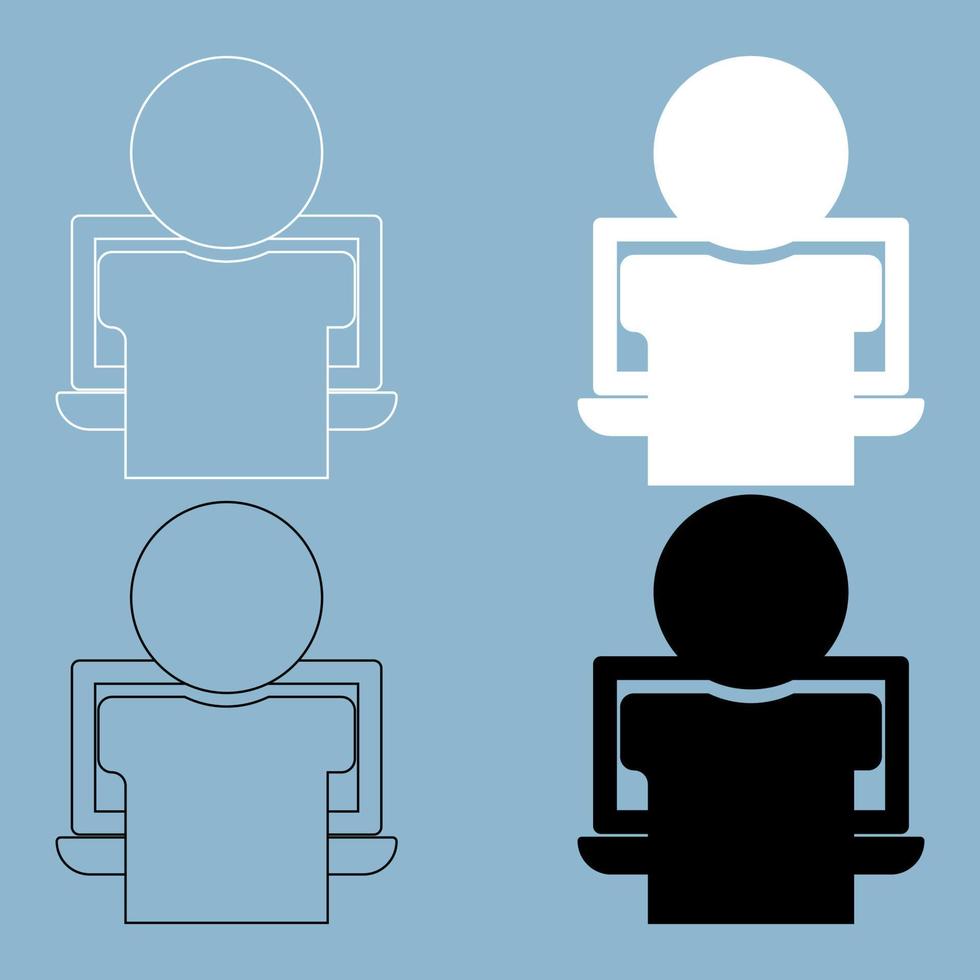 Man on the notebook  the black and white color icon . vector