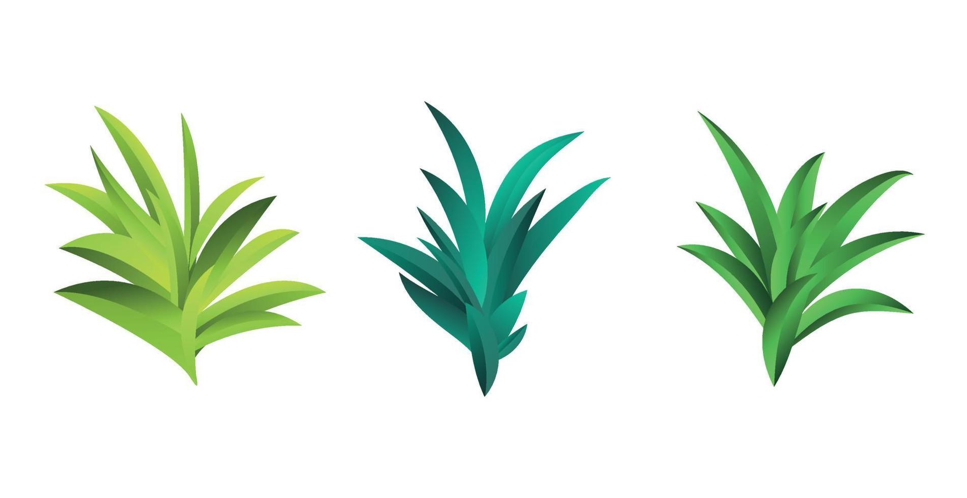 Set of 3 pcs bunches of grass of different colors on a white background - Vector