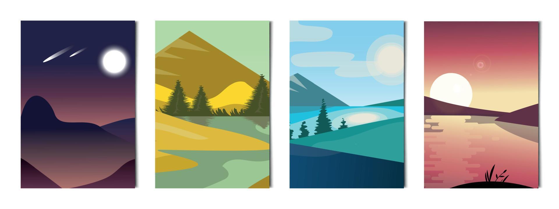 Set of 4 pcs different vertical backgrounds landscapes - Vector