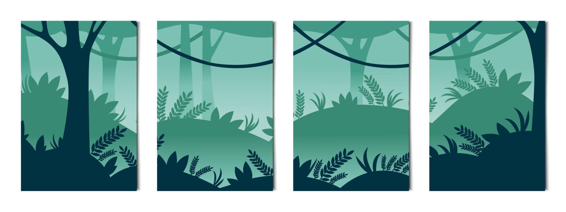 conjunto de 4 piezas fondos verticales paisaje de la selva - vector