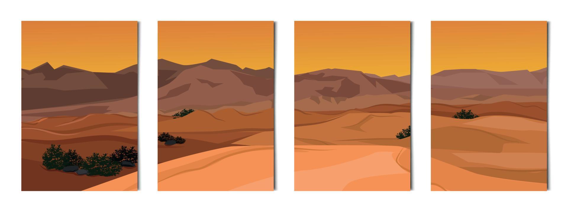 conjunto de 4 piezas paisaje de montaña del desierto - vector