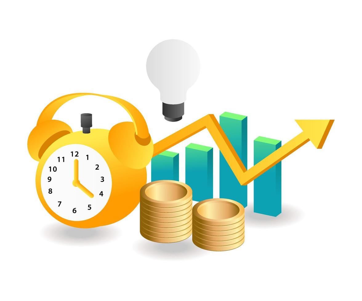 Flat isometric illustration landing page concept. income data analysis time vector