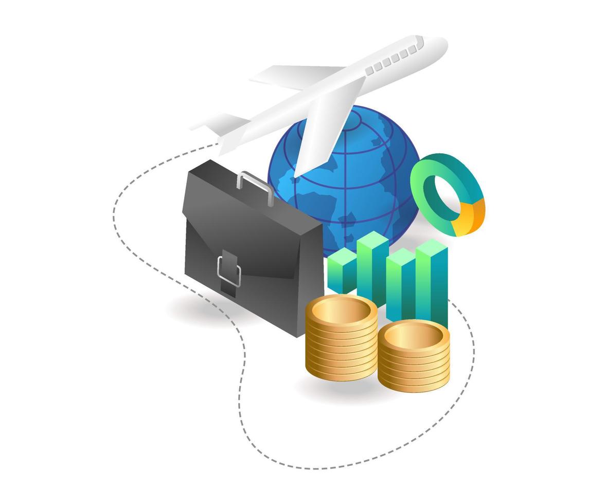 Flat isometric illustration landing page concept. international travel service business vector