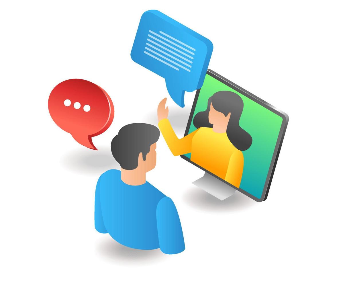 Flat isometric illustration concept. virtual conversation vector