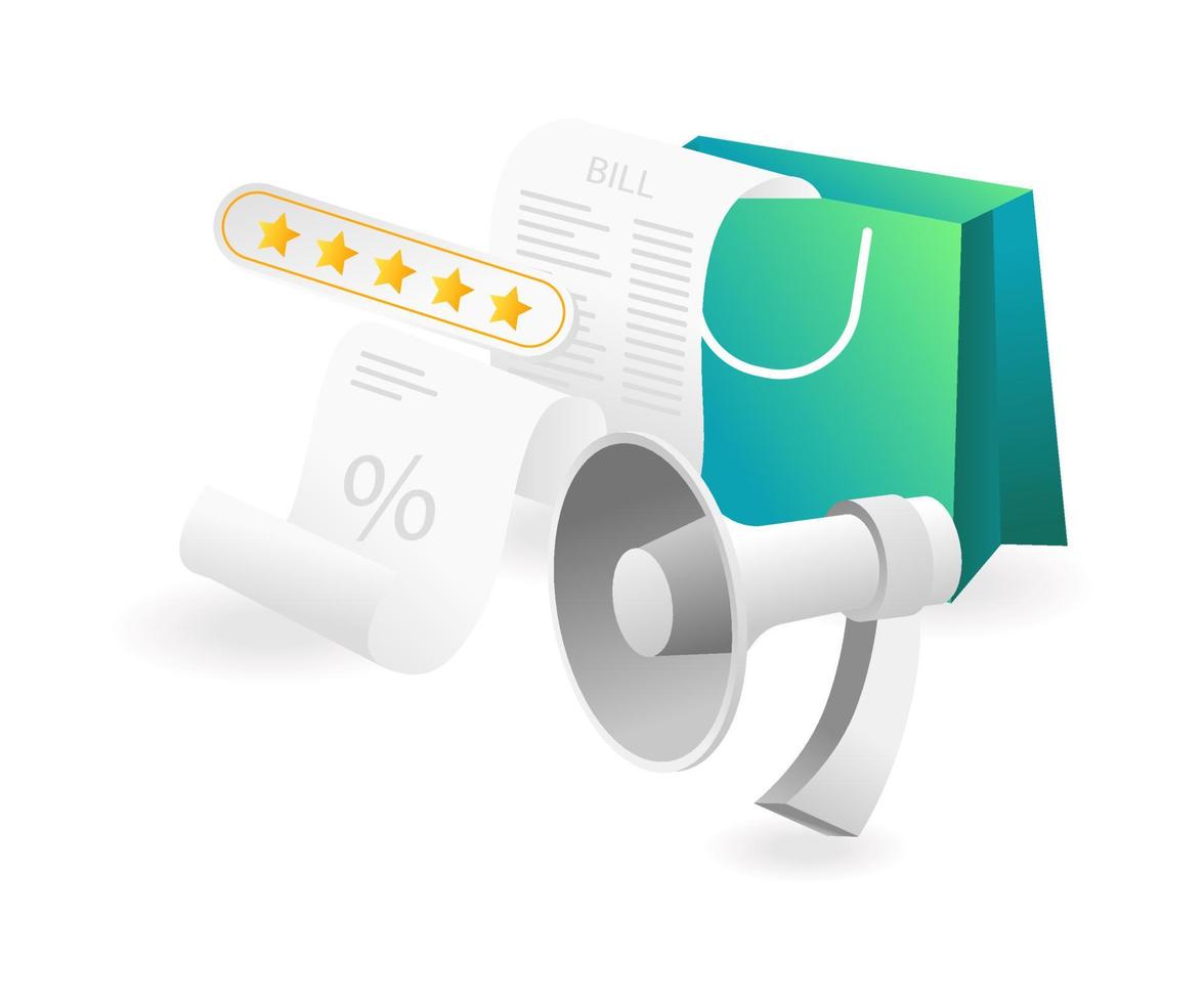 Flat isometric illustration landing page concept. online shopping bill vector