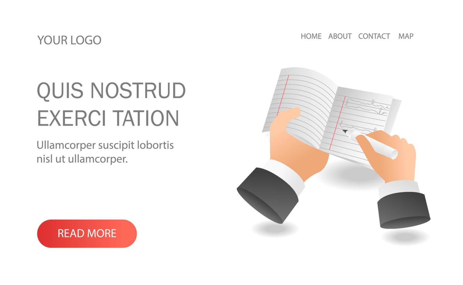 Landing page concept flat isometric illustration. note in the book vector
