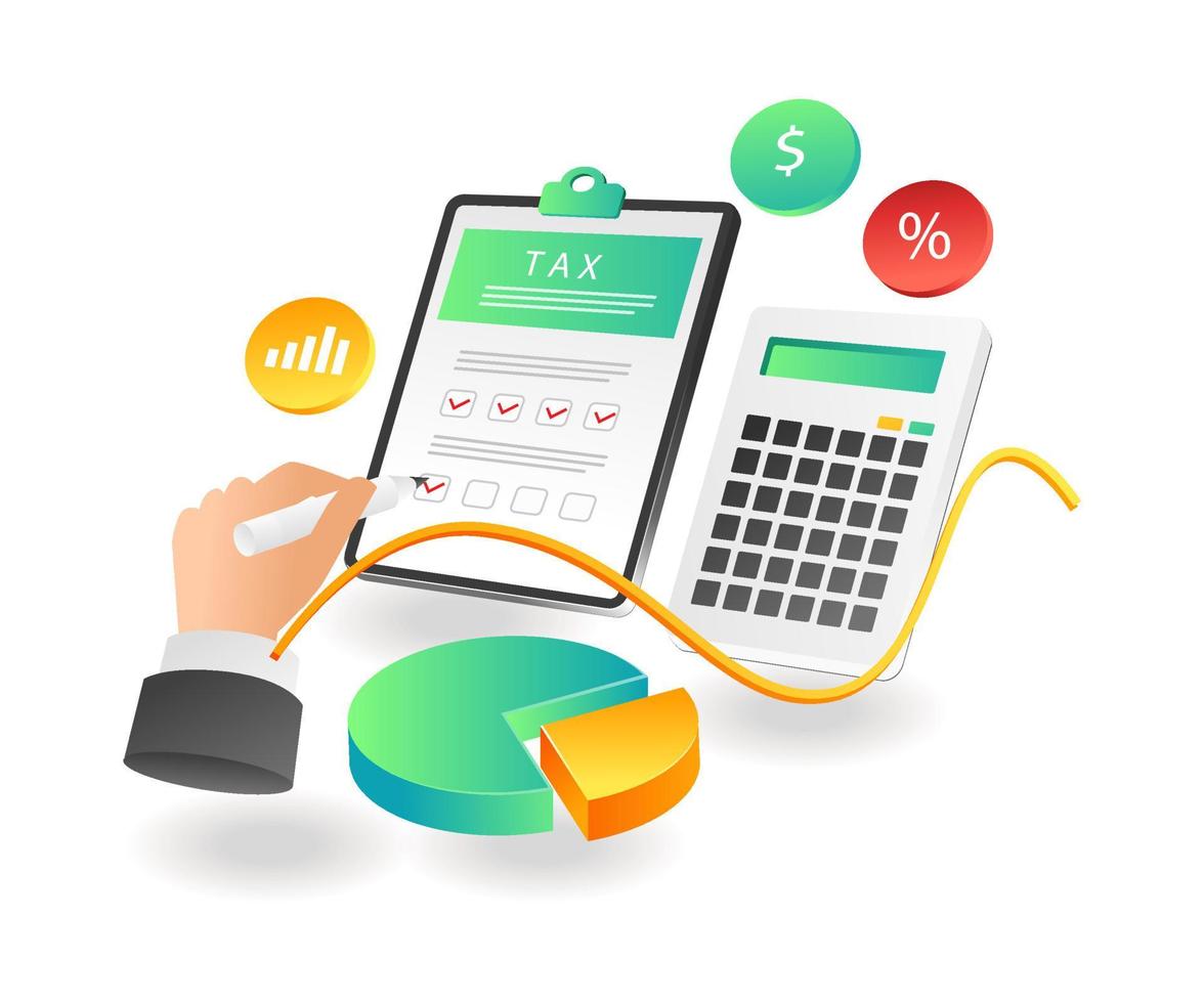 Flat isometric concept illustration. fill in calculating monthly tax vector