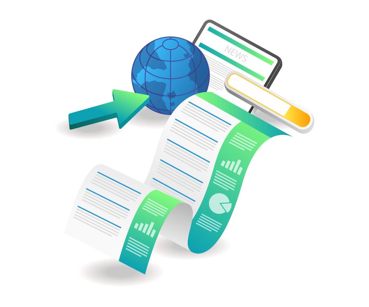 concepto de página de destino de ilustración isométrica plana. buscando información de análisis de datos vector