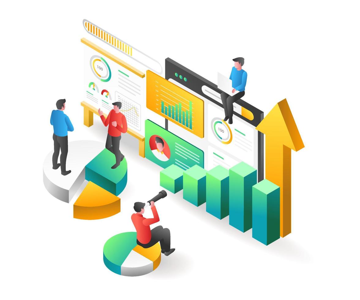 concepto de página de destino ilustración isométrica plana. equipo de negocios de inversión exitoso vector