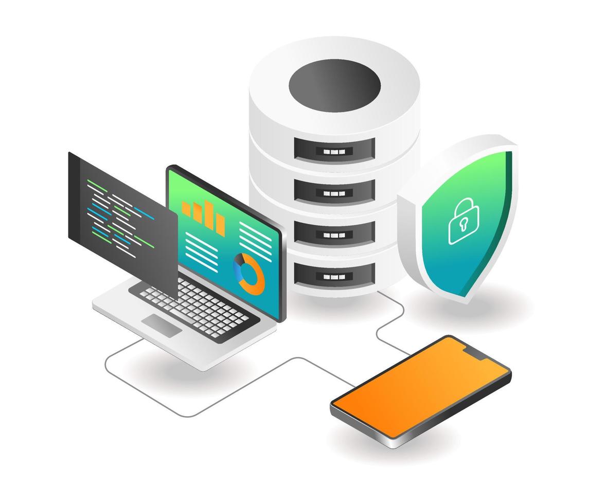 Flat isometric concept illustration. database security analyst vector