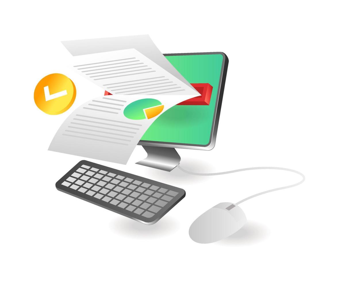 Flat isometric illustration concept. Computer loading analysis data vector