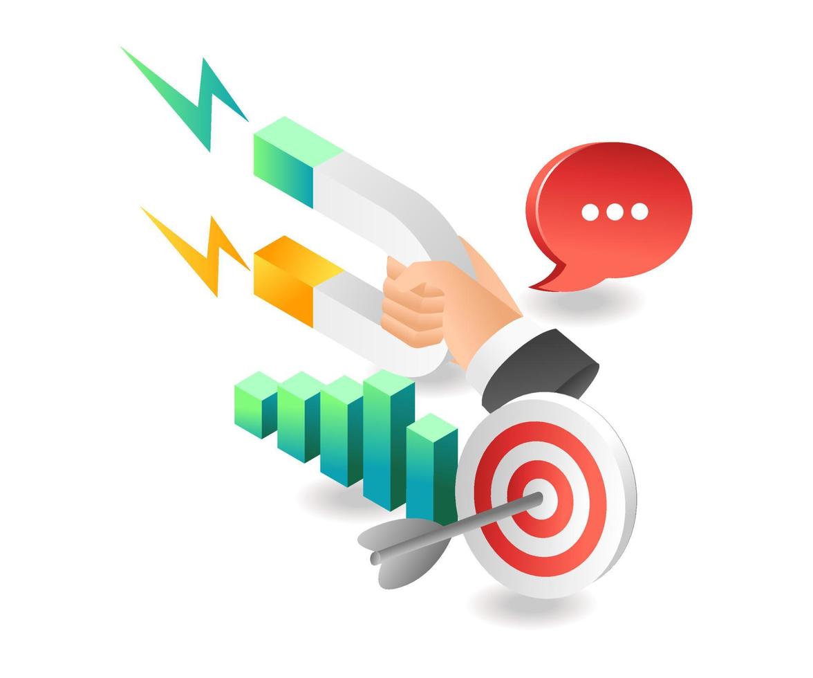 Flat isometric illustration concept. magnets attract clients vector
