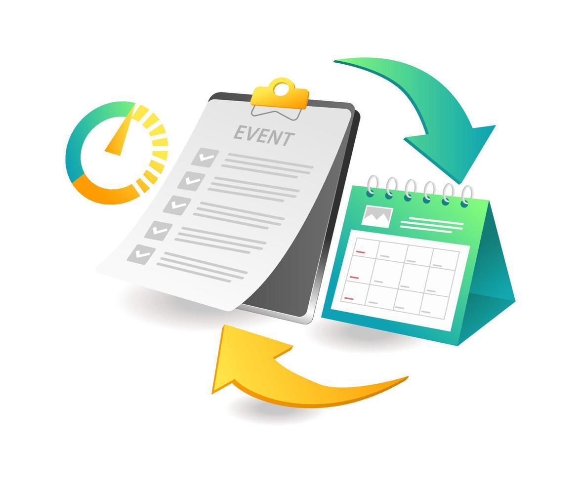 Flat isometric illustration landing page concept. arrange event date vector