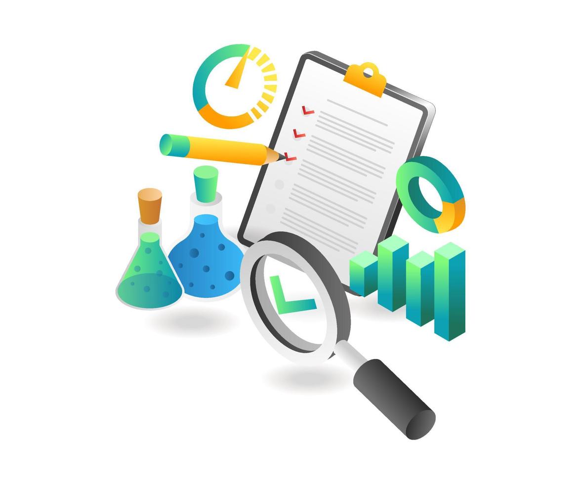 Flat isometric illustration landing page concept. check the test results vector