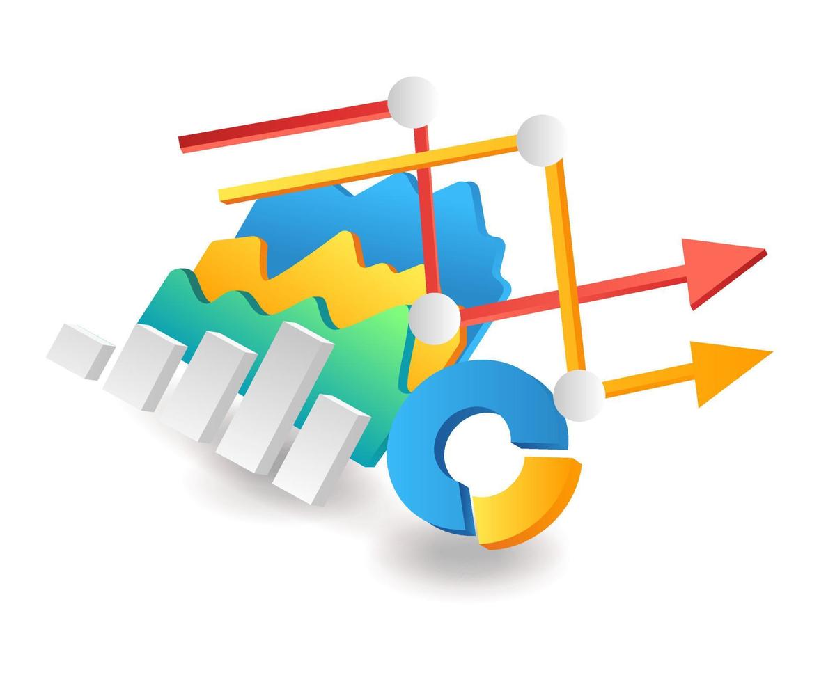 Flat isometric illustration landing page concept. data analysis bar graph vector