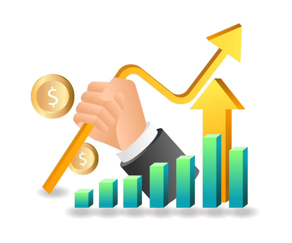 Flat isometric concept illustration. Hand holding a successful business arrow vector