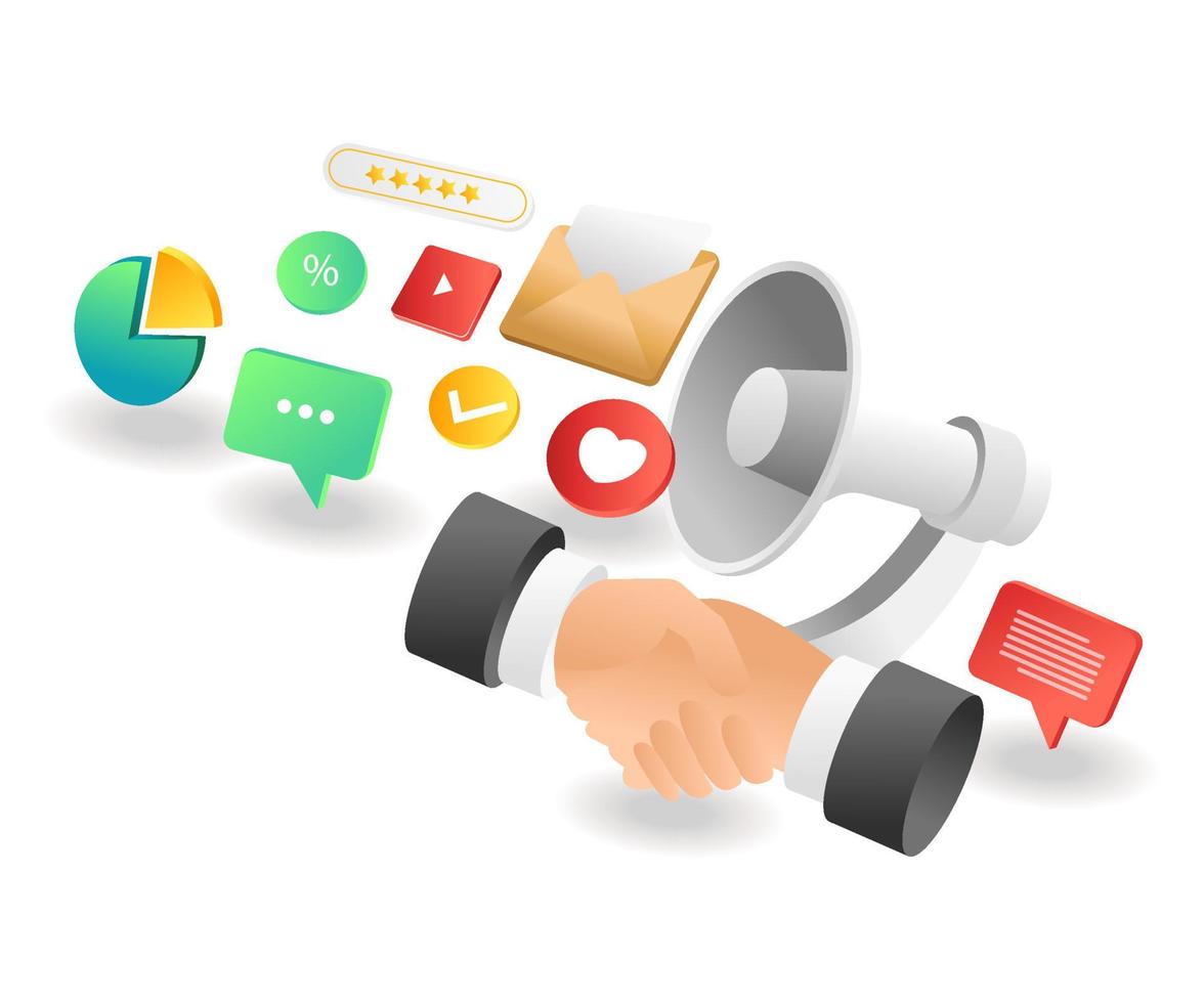 Flat isometric illustration landing page concept. agree with digital marketing strategy vector