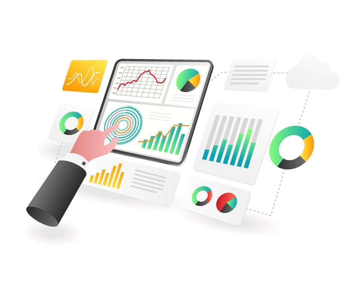 Landing page concept flat isometric illustration. digital transformation analytics vector